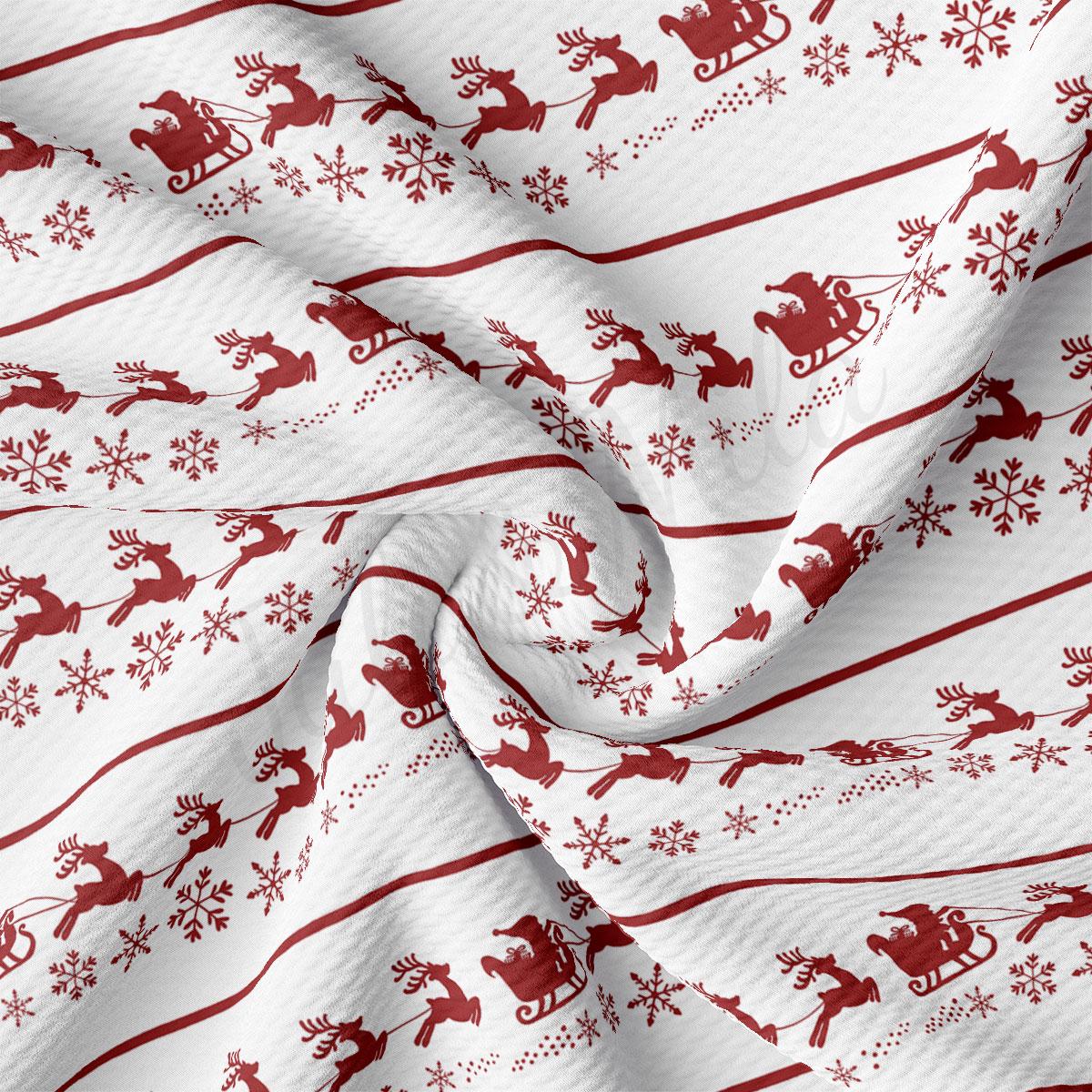 a repeating pattern of red reindeer and snowflakes on a white background.