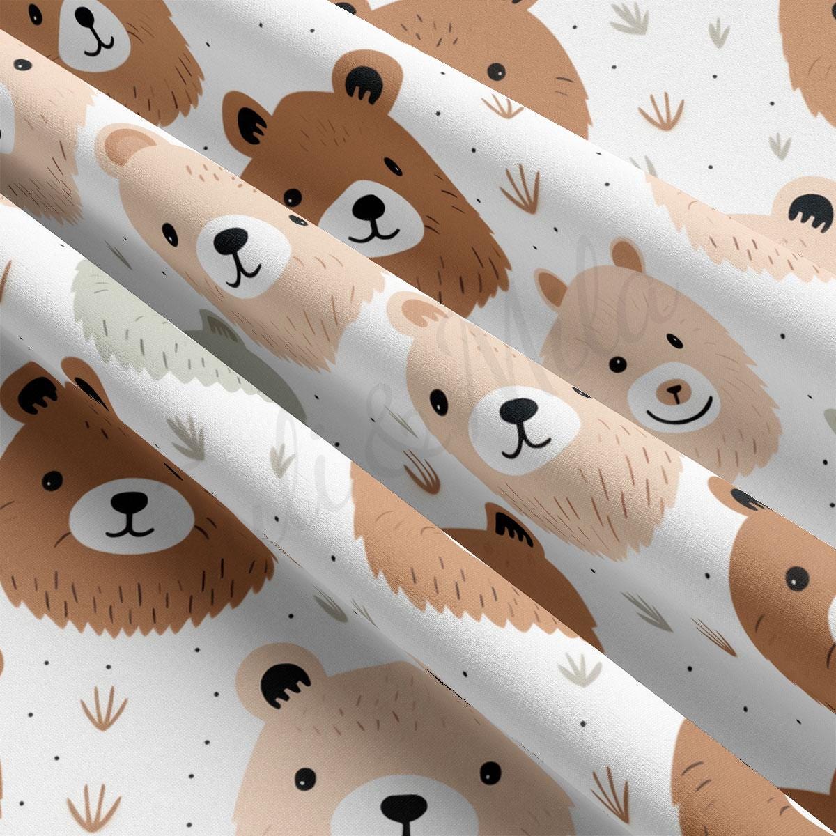 a close up of a pattern of bears on a white background