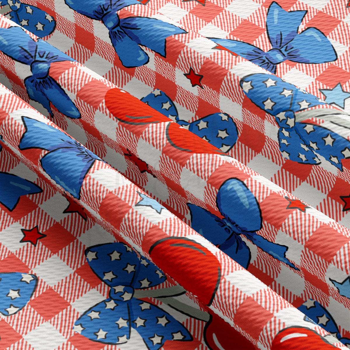 a red, white, and blue checkered table cloth with red, white,