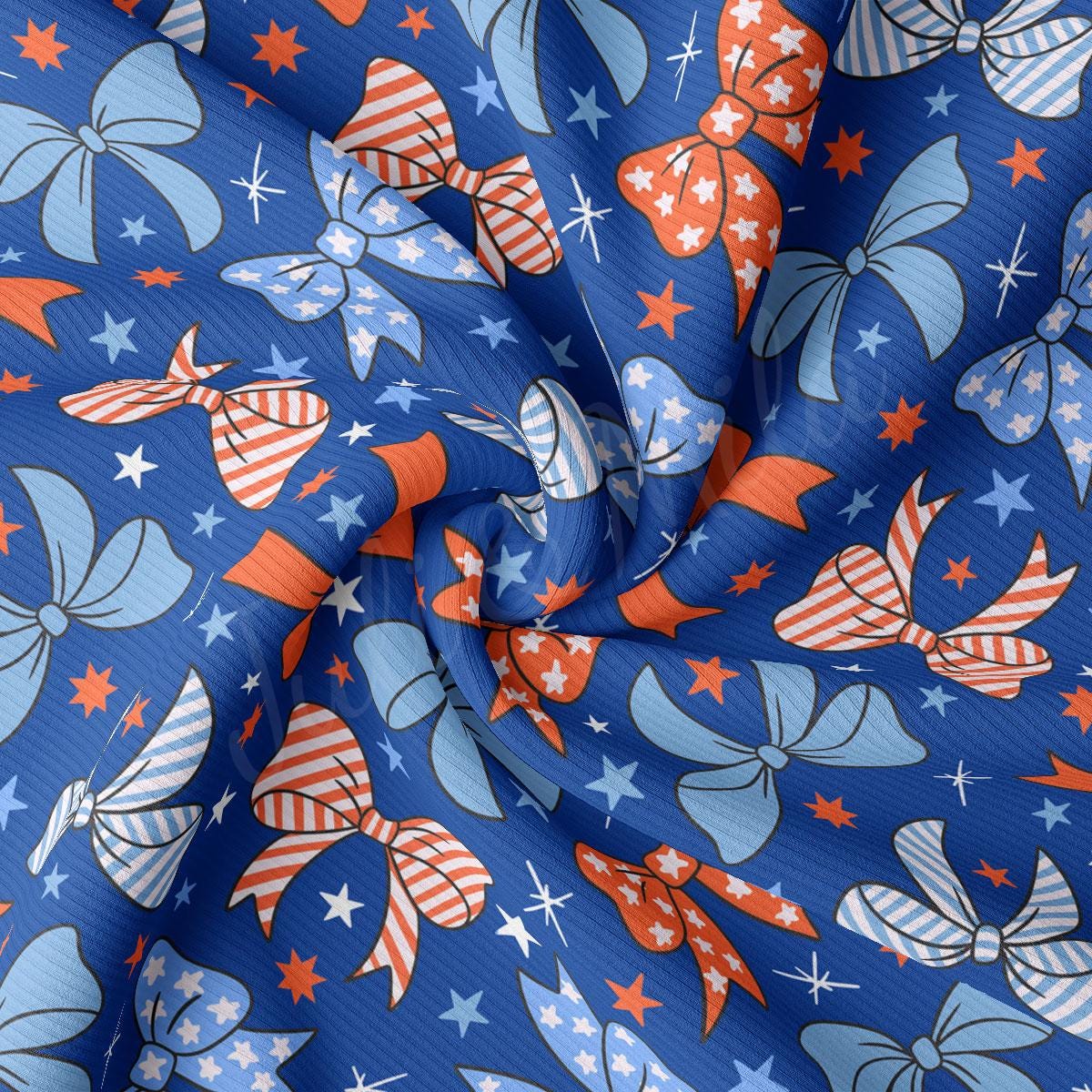 a blue background with red, white and blue bows