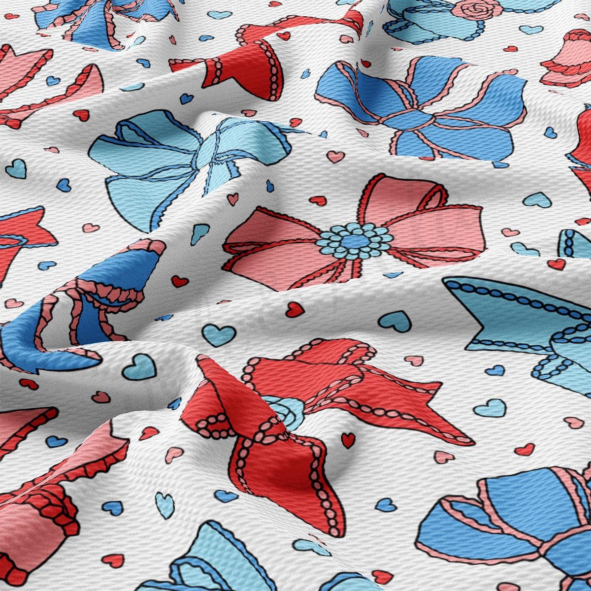 a close up of a red, white and blue bow tie