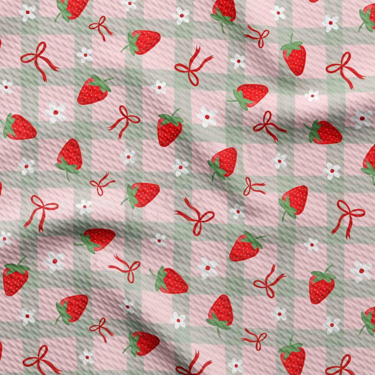 a pattern of strawberries on a checkered background