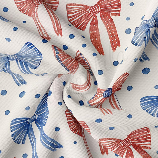 a red, white and blue fish print fabric
