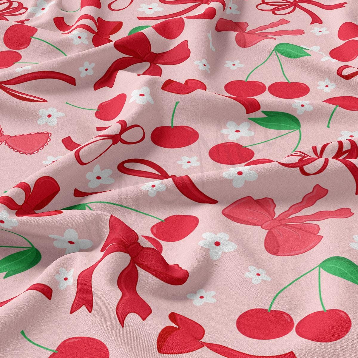 a pink background with red flowers and green leaves