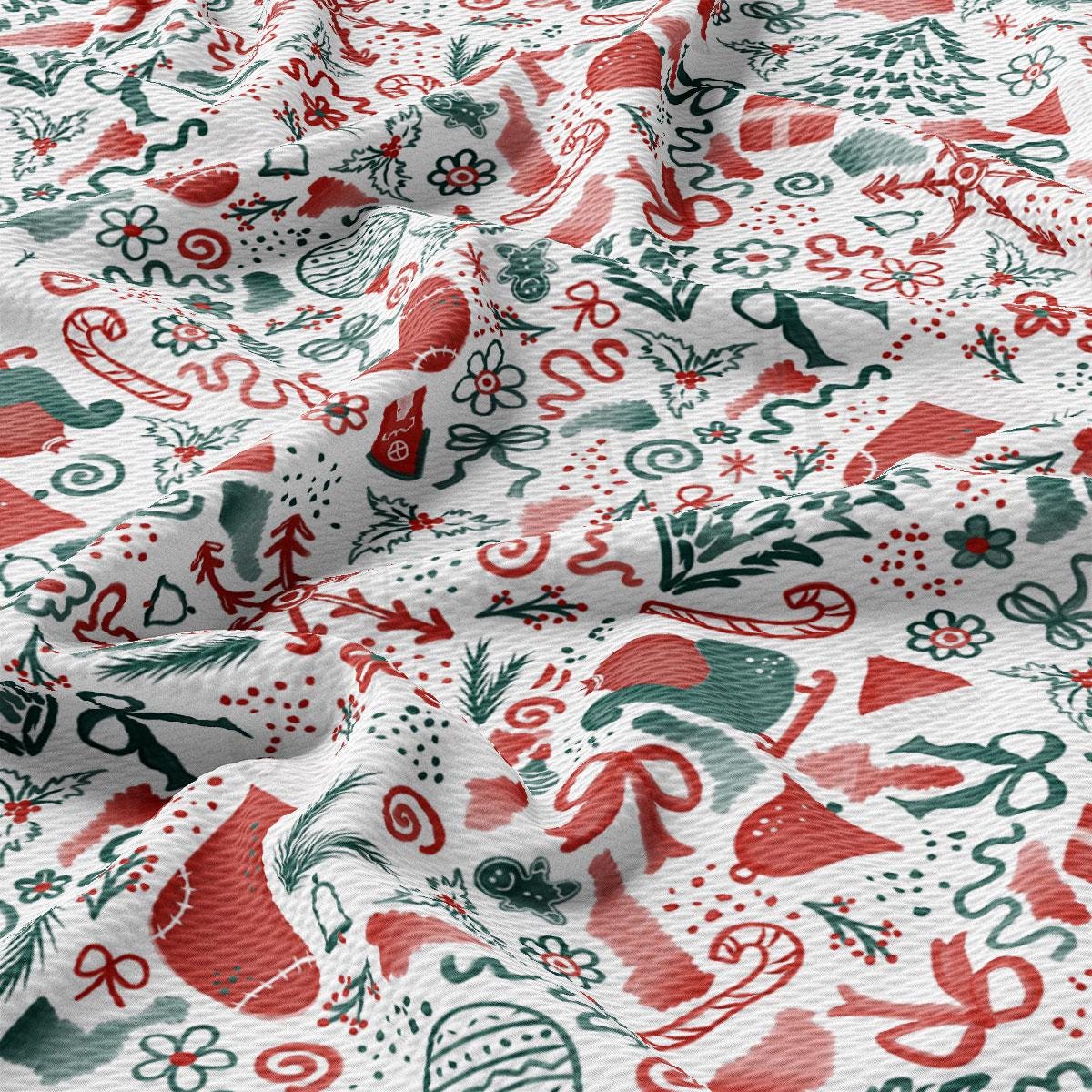 a red and green christmas pattern on a white background