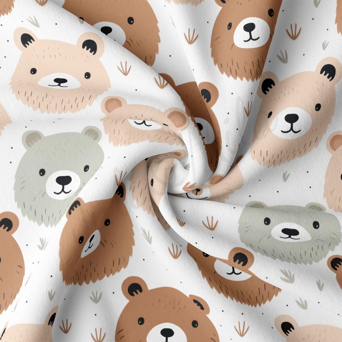 a close up of a fabric with bears on it