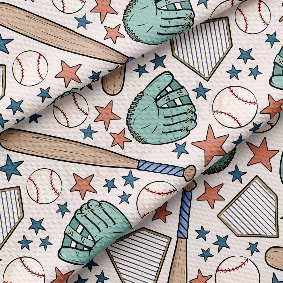 a pattern of baseballs and bats on a white background