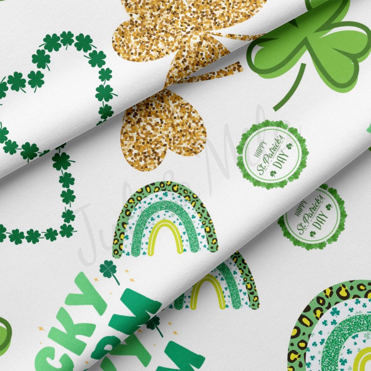 a white background with shamrocks and rainbows
