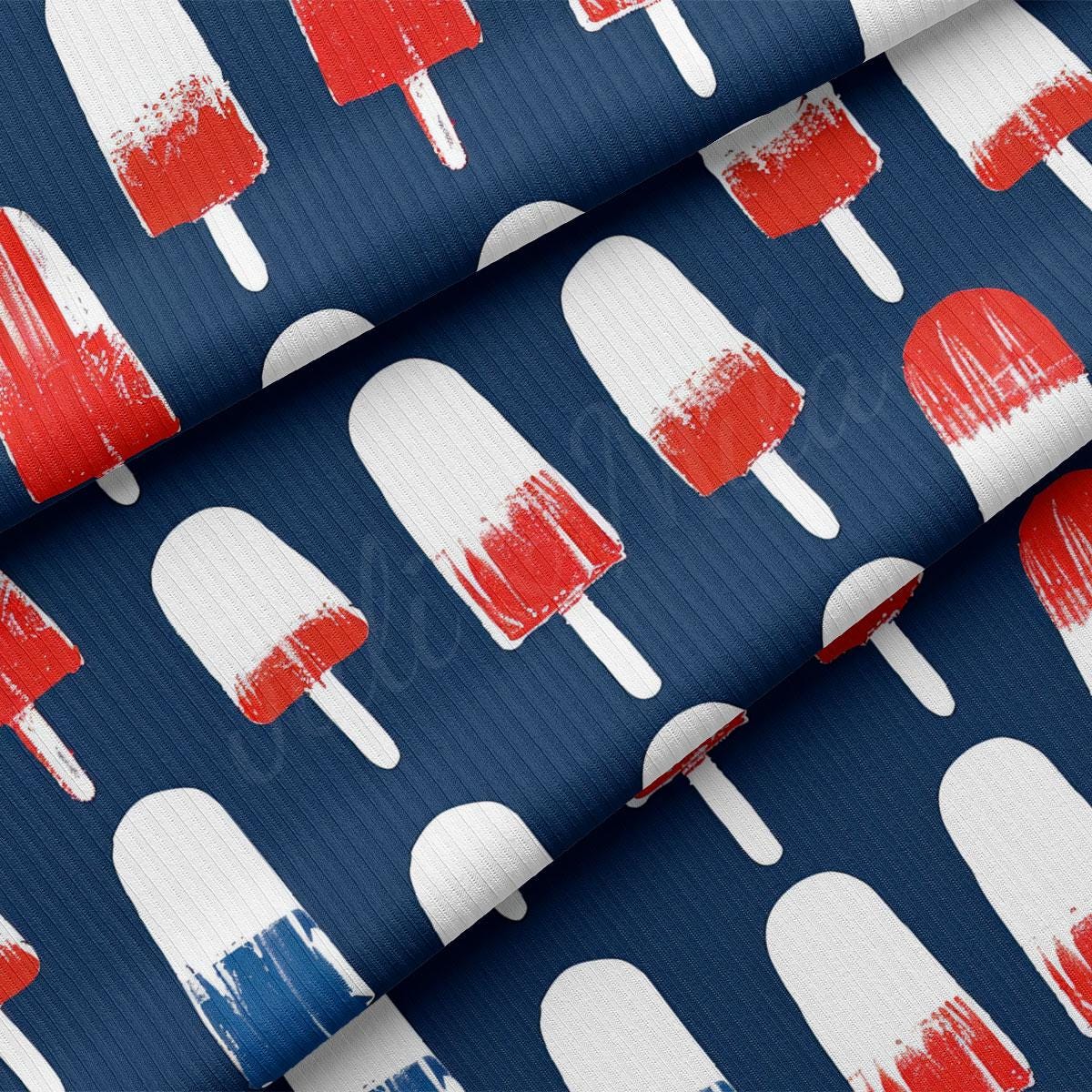 a blue background with red, white and blue popsicles