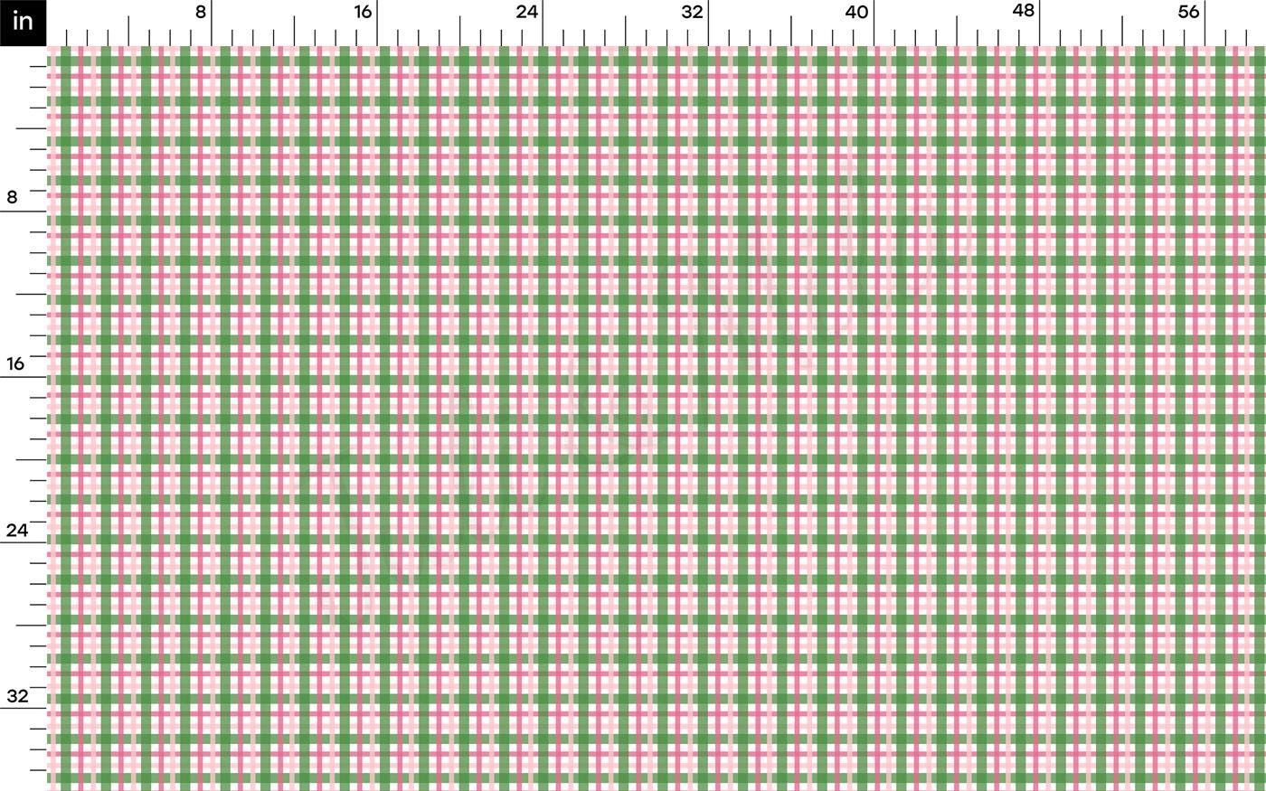 a pink and green plaid pattern on a white background