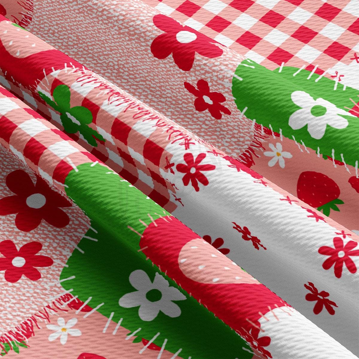 a red and white checkered table cloth with christmas trees