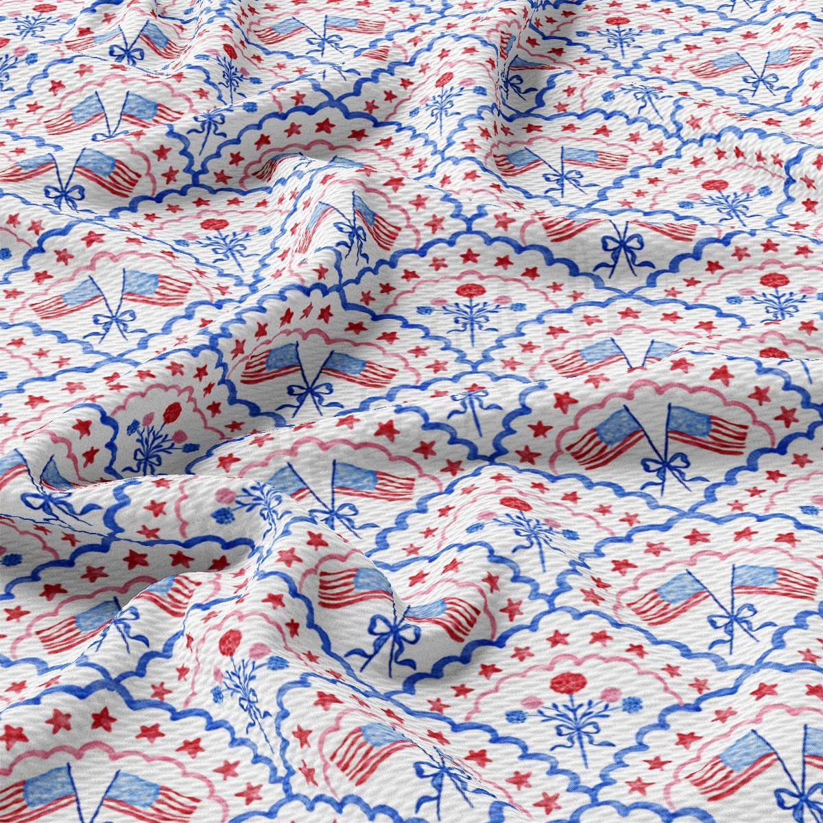 a red, white and blue fabric with stars and stripes