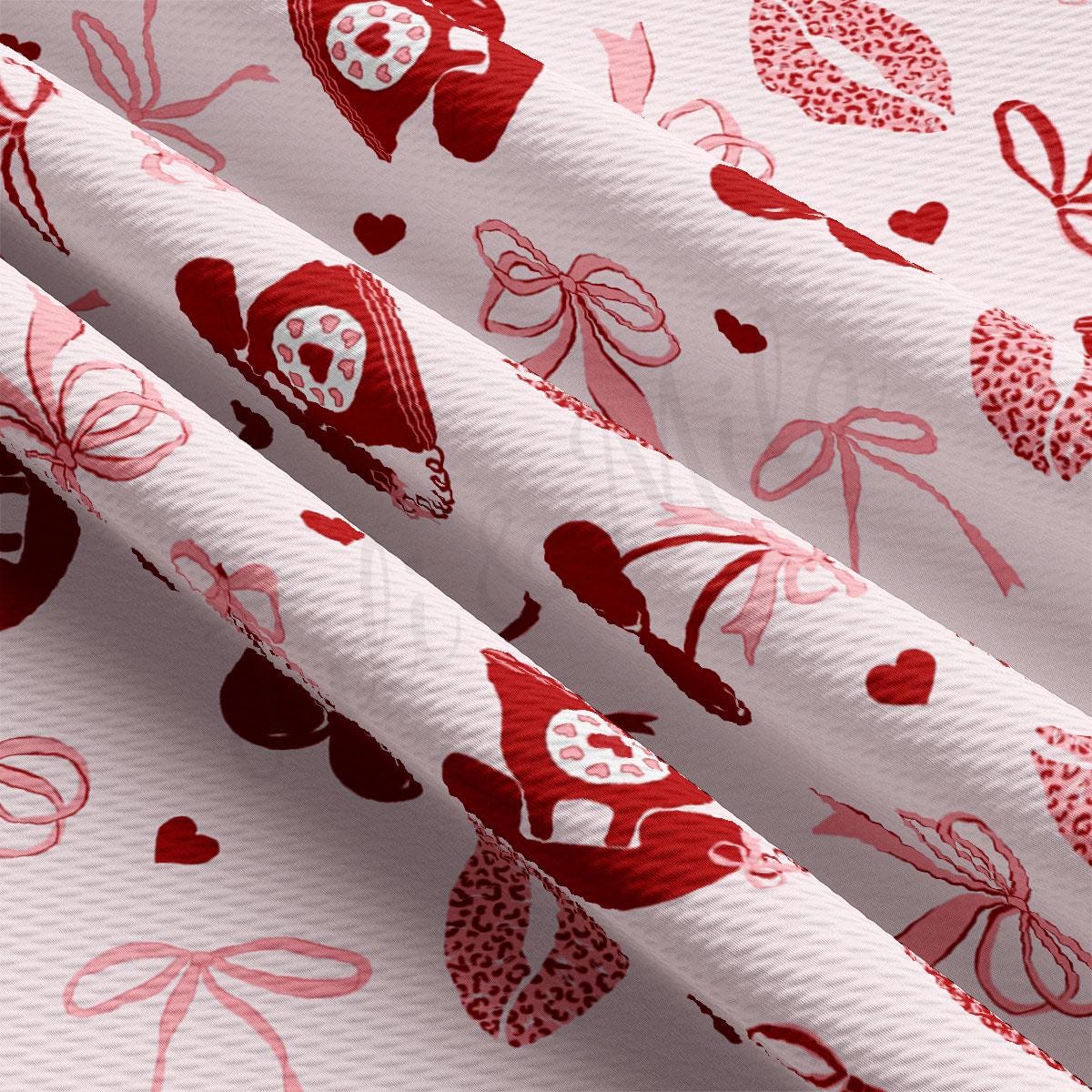 a close up of a red and white background with hearts
