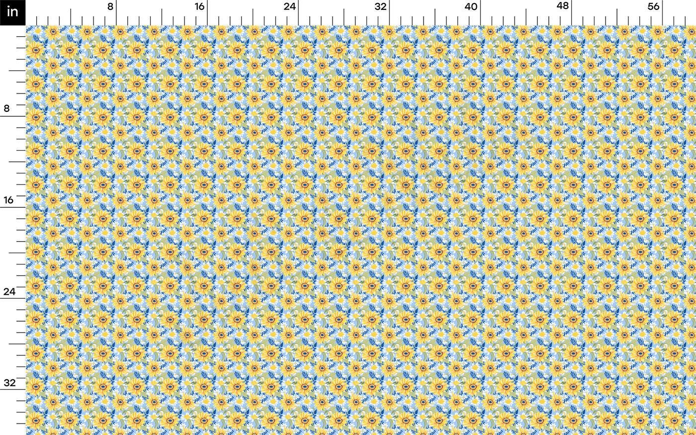 a yellow and blue pattern with a ruler
