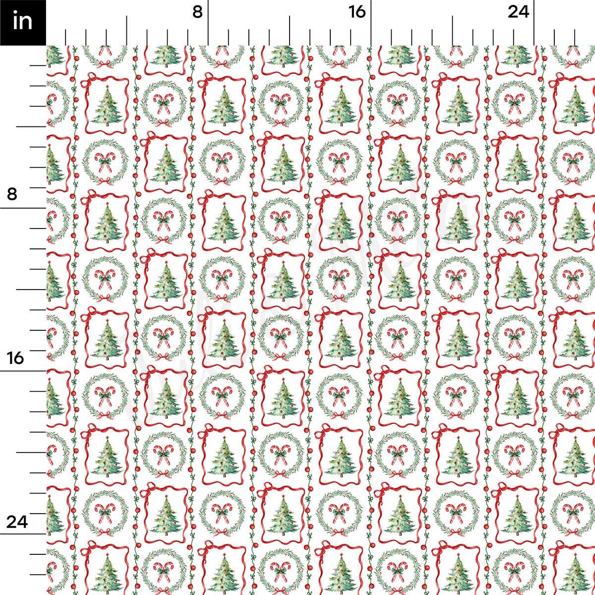 a repeating pattern of Christmas-themed elements, including trees, wreaths, and candy canes. The pattern is composed of various shapes and sizes, creating a festive and decorative design.