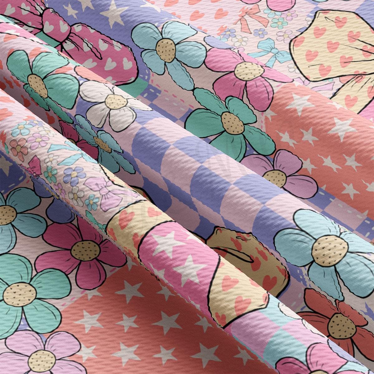 a close up of a flowery fabric with stars