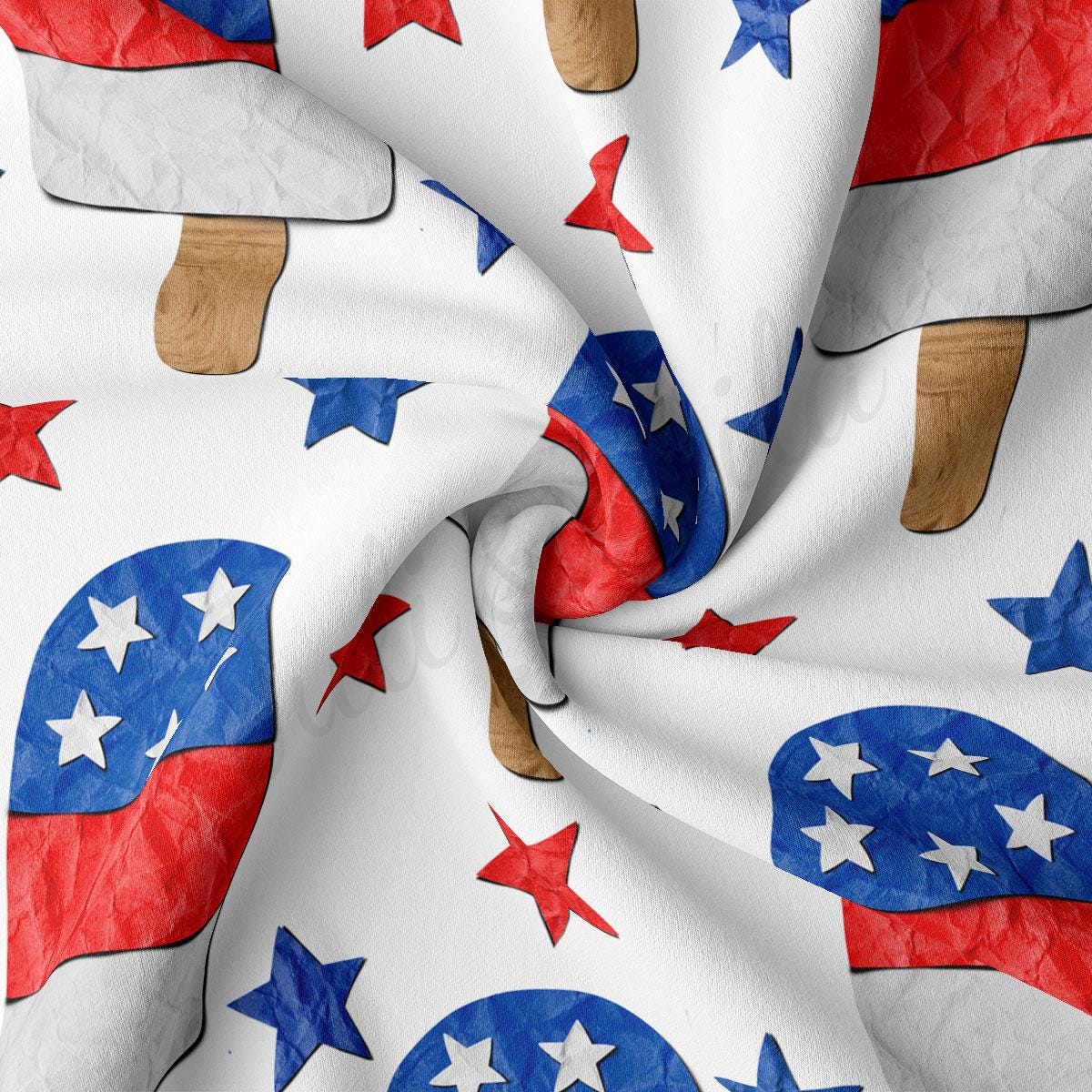 a white fabric with red, white, and blue stars