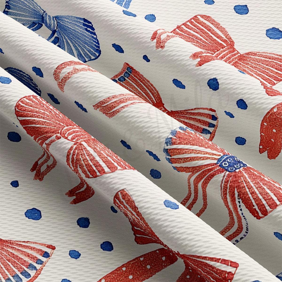 a red, white and blue fish pattern on a white background