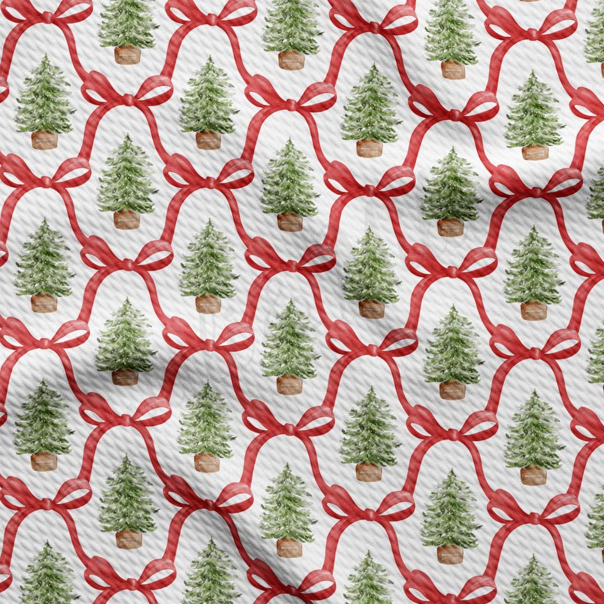 a repeating pattern of Christmas trees with red bows, creating a festive and holiday-themed design.