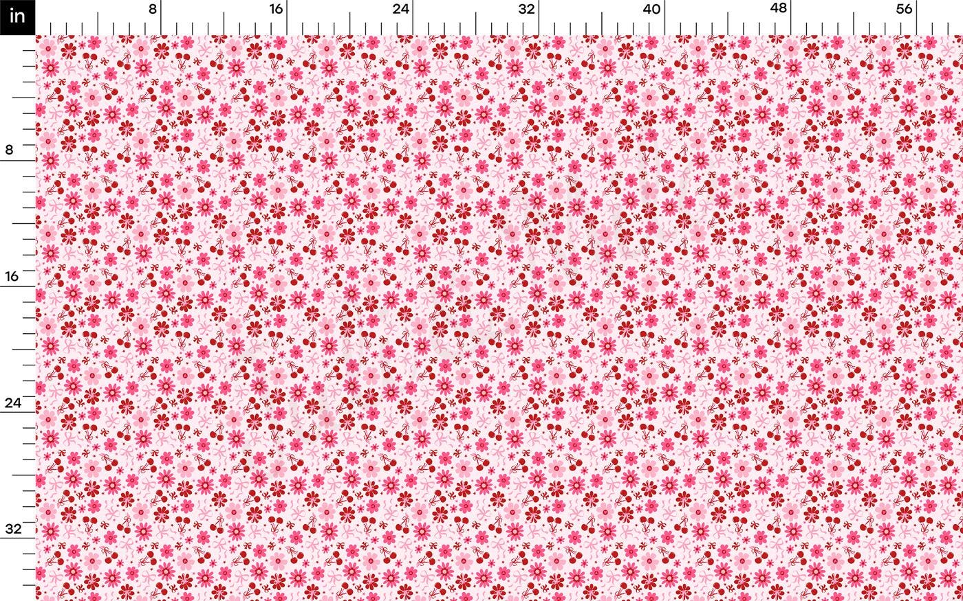 a pink and red flower pattern on a white background