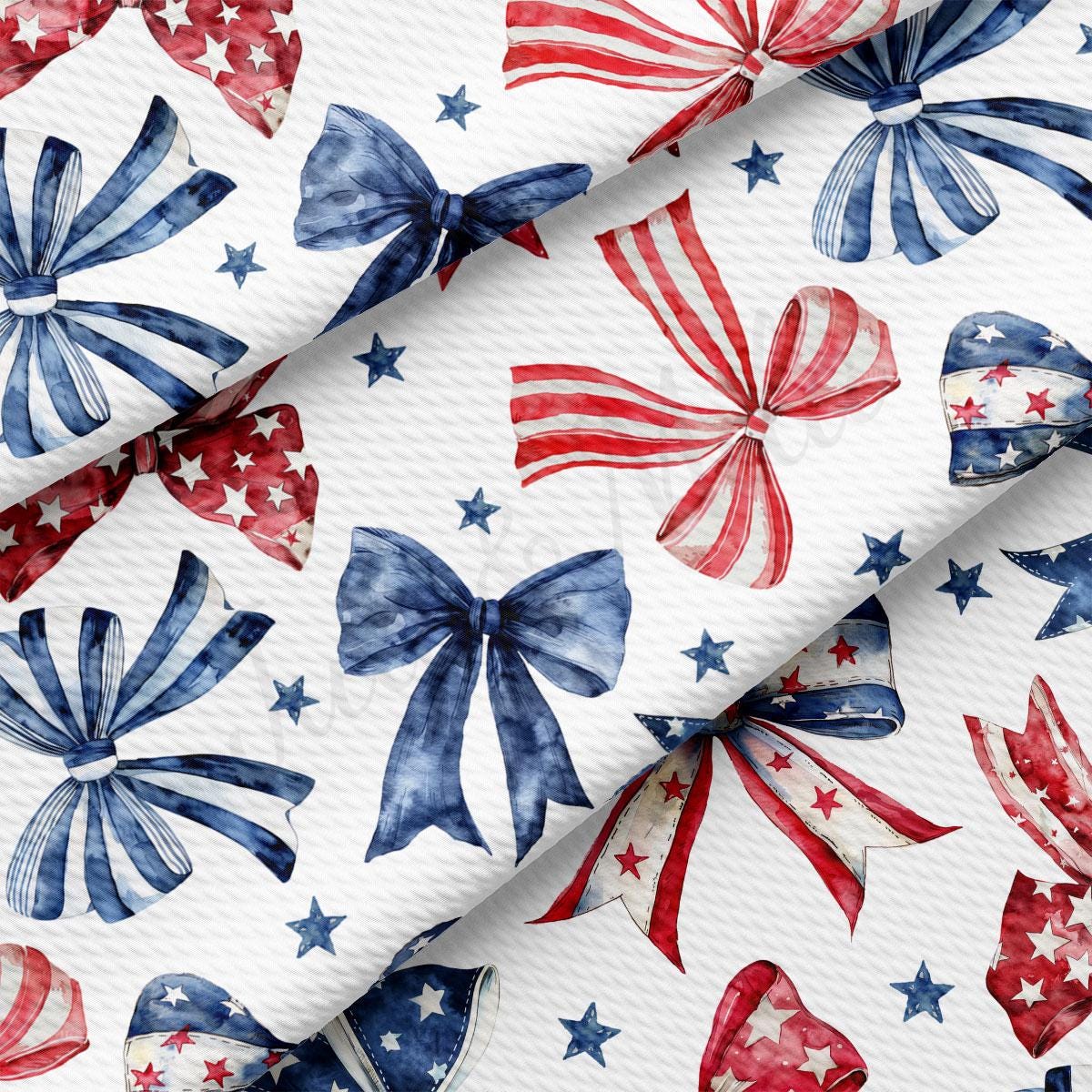 a white background with red, white and blue bows