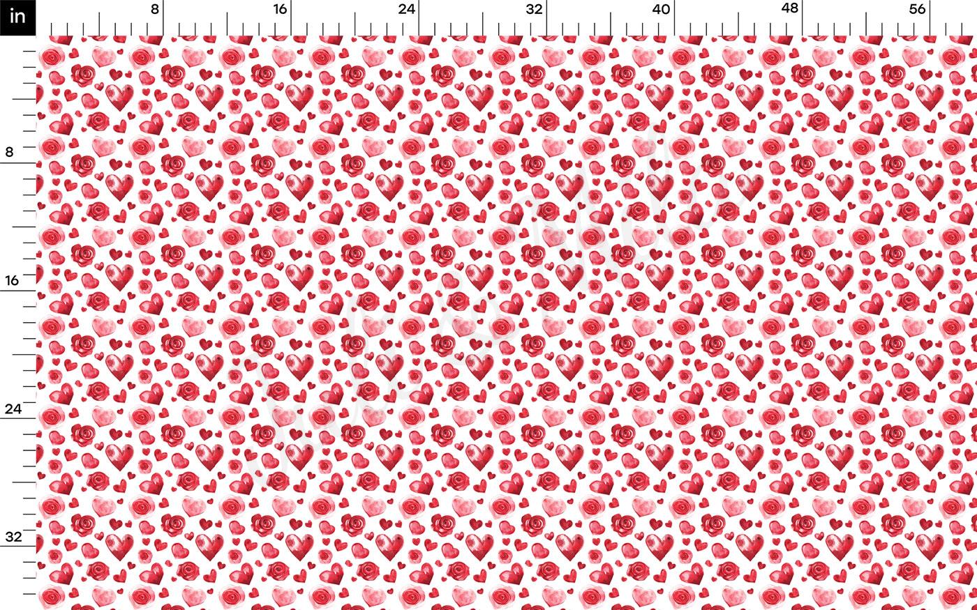 a repeating pattern of red hearts on a white background.