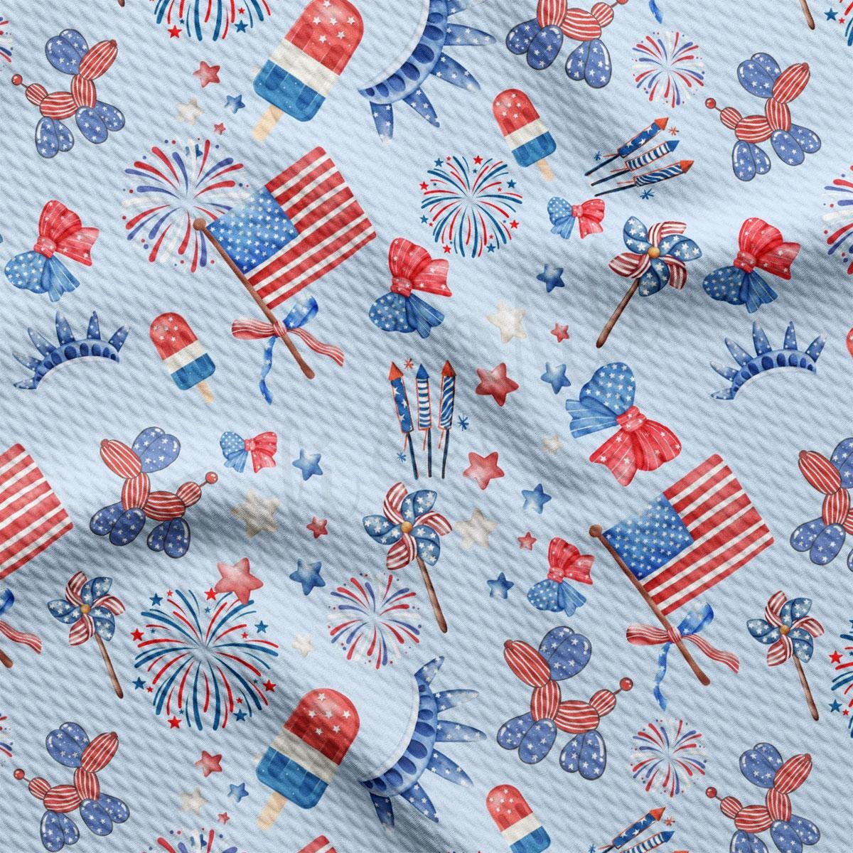 a patriotic pattern of red, white, and blue fireworks
