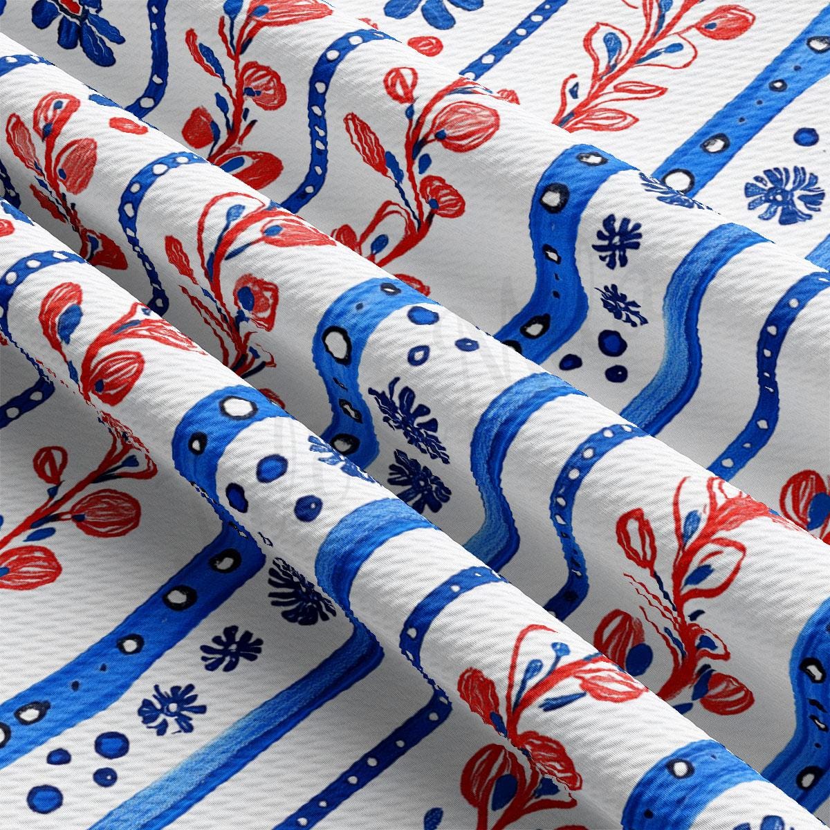 a close up of a red, white and blue pattern