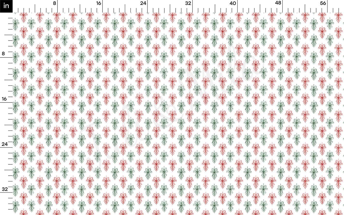 The image is a repeating pattern of red and green Christmas-themed designs on a white background.