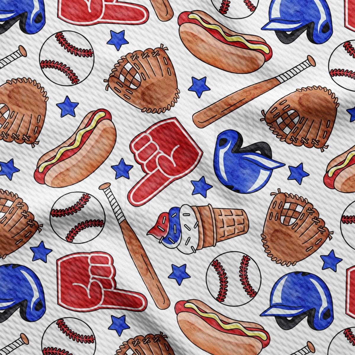 a pattern of sports items on a white background