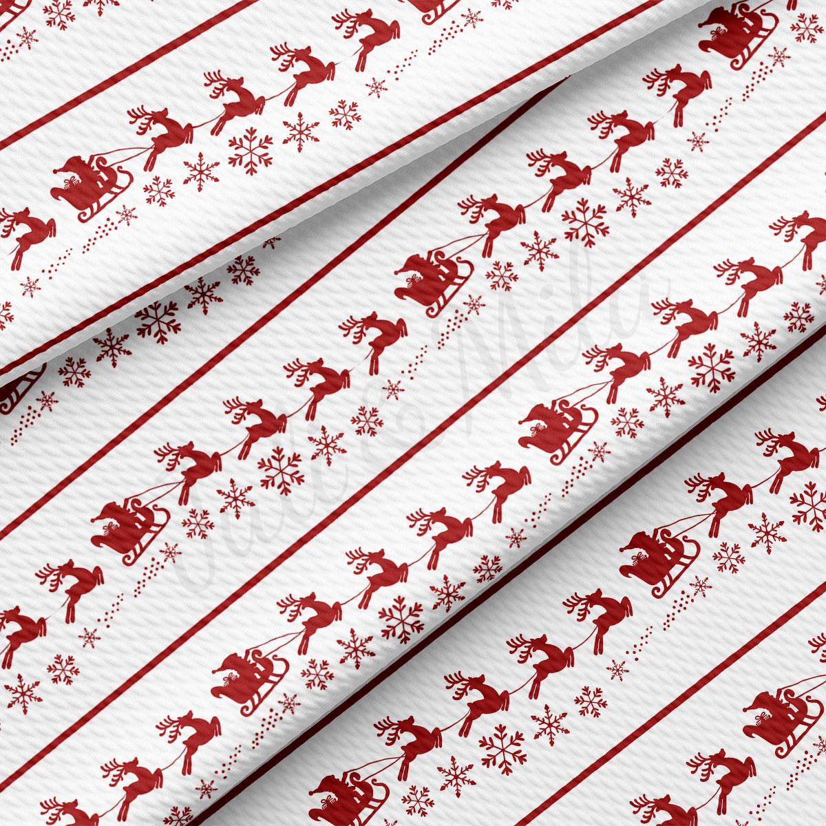 a repeating pattern of red reindeer and snowflakes on a white background.