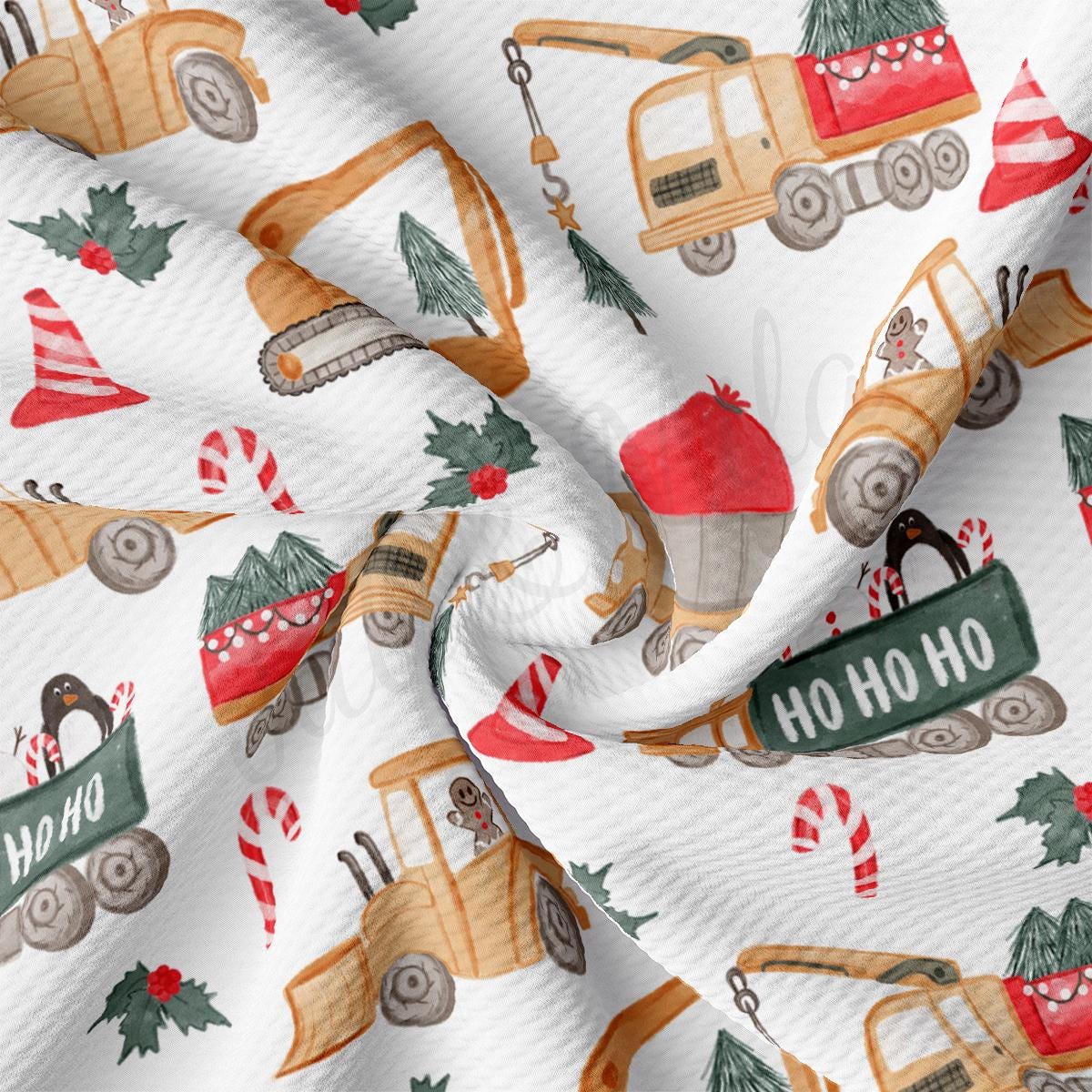 a white fabric with a christmas themed design on it