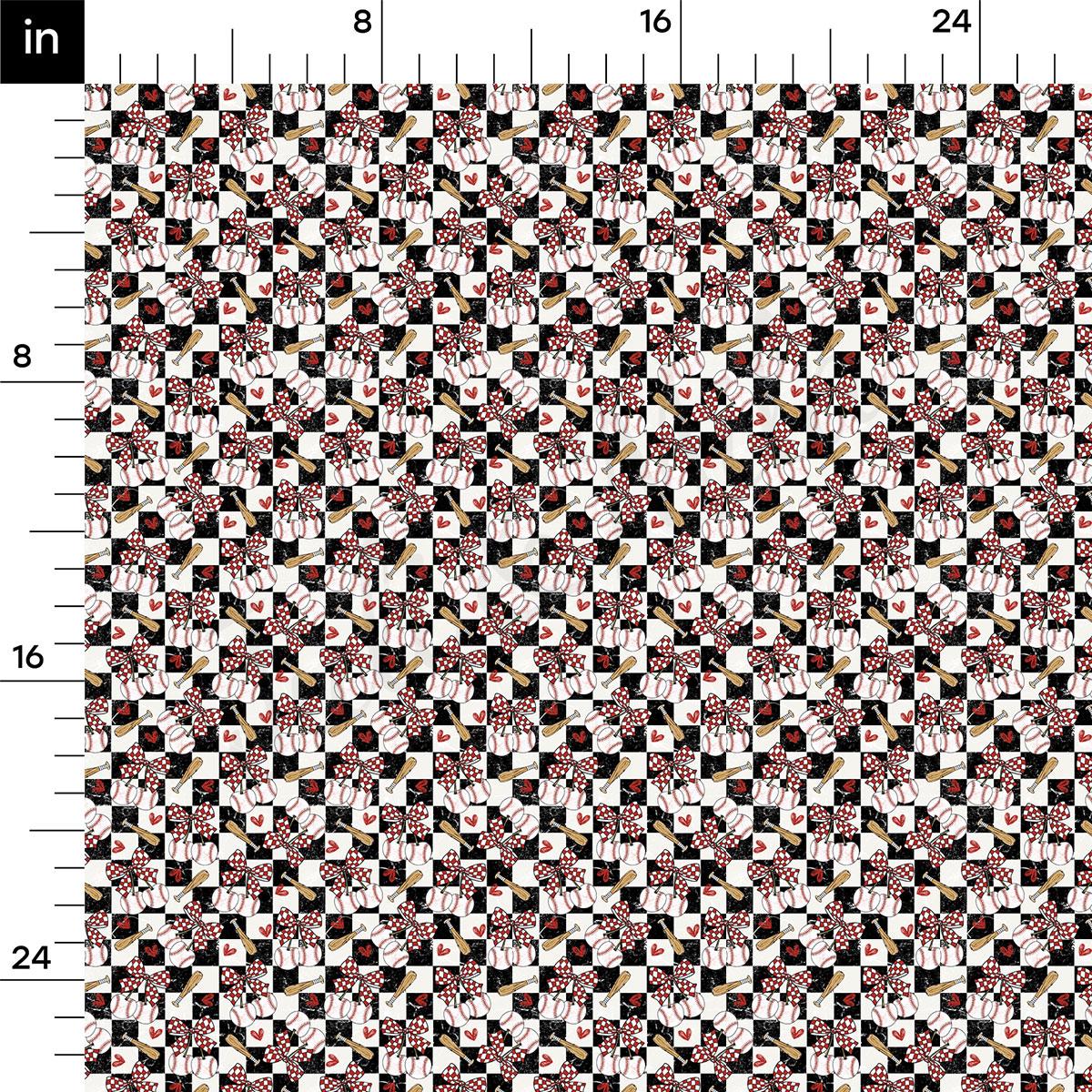 a repeating pattern of black and white squares, with some areas featuring red and gold accents. The pattern appears to be a fabric print or textile design, with a grid-like arrangement of squares. The image does not contain any text or additional objects, and the overall composition is simple and minimalistic.