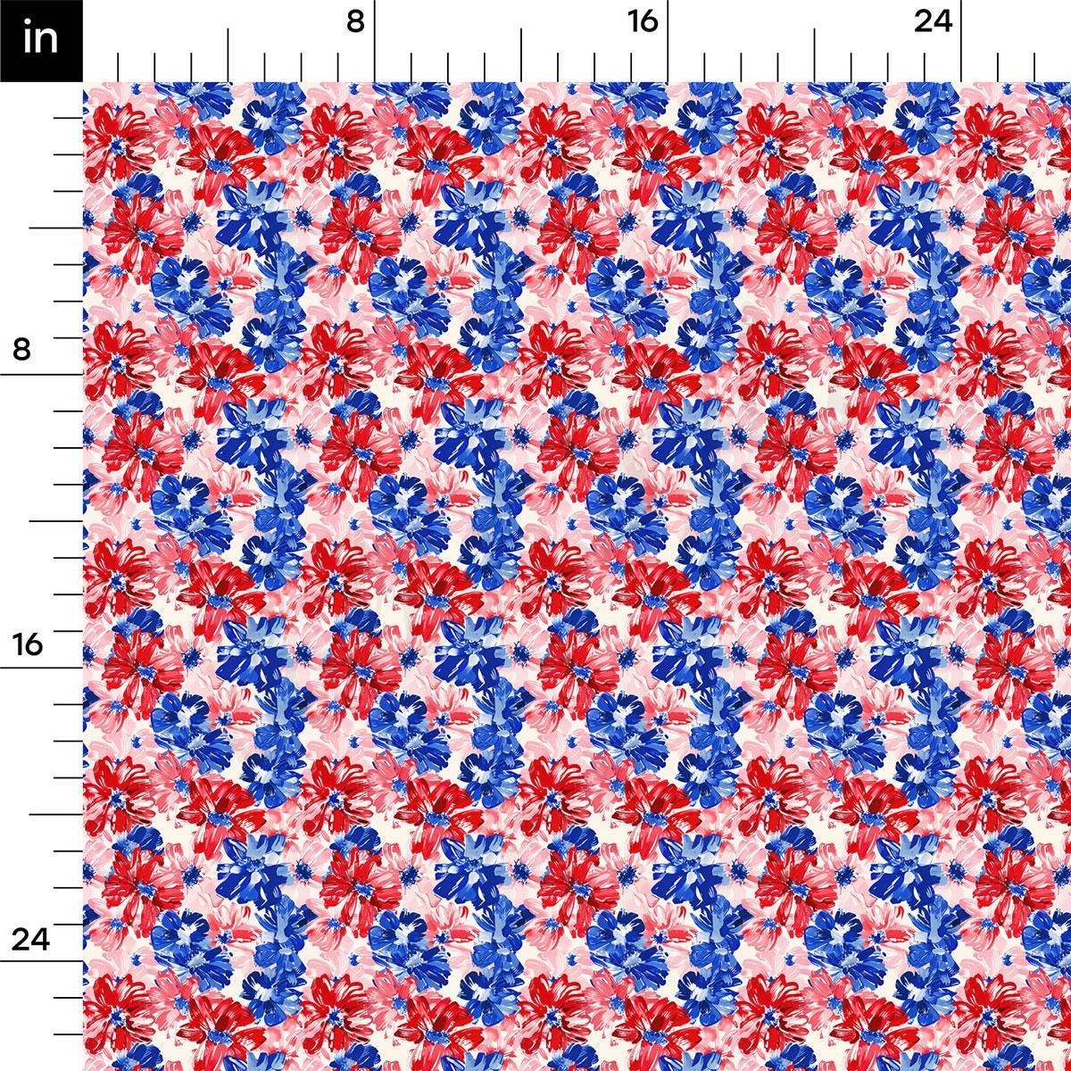 a red, white and blue pattern with a ruler