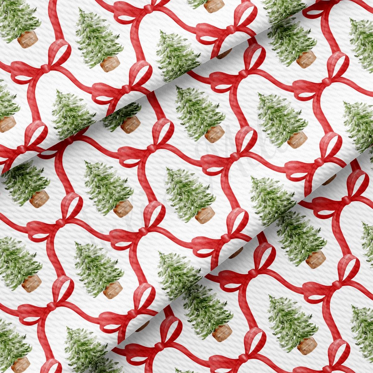 a repeating pattern of Christmas trees with red bows, creating a festive and holiday-themed design.
