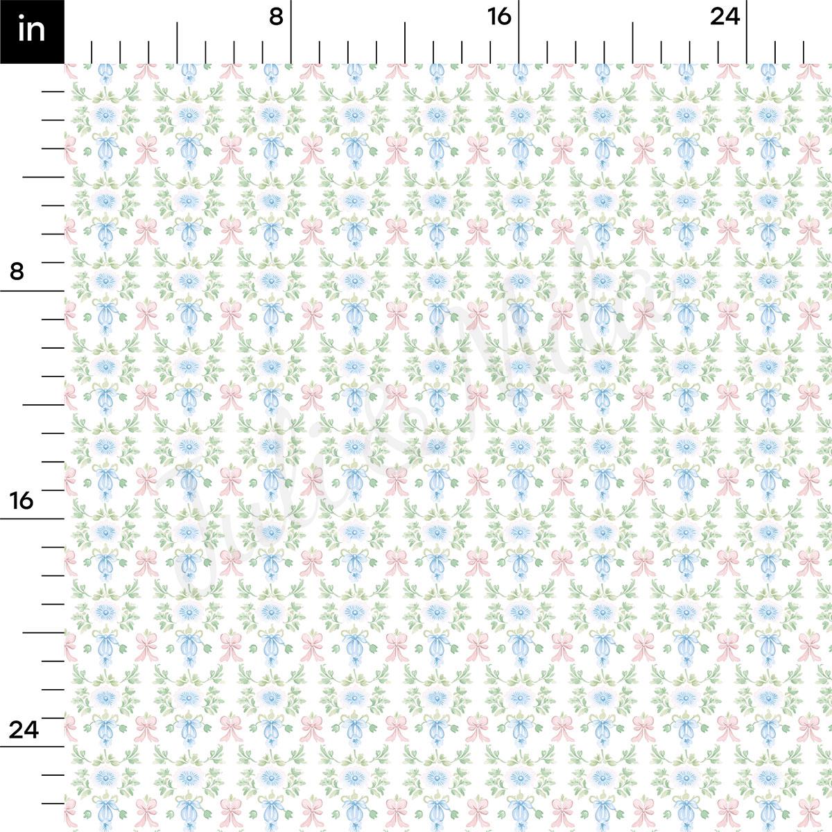 The image is a repeating pattern of a floral design in shades of pink, green, and blue. The pattern consists of various flowers and leaves arranged in a symmetrical and intricate manner. The image is not a single photograph but a collection of images that together create a cohesive and visually appealing design.