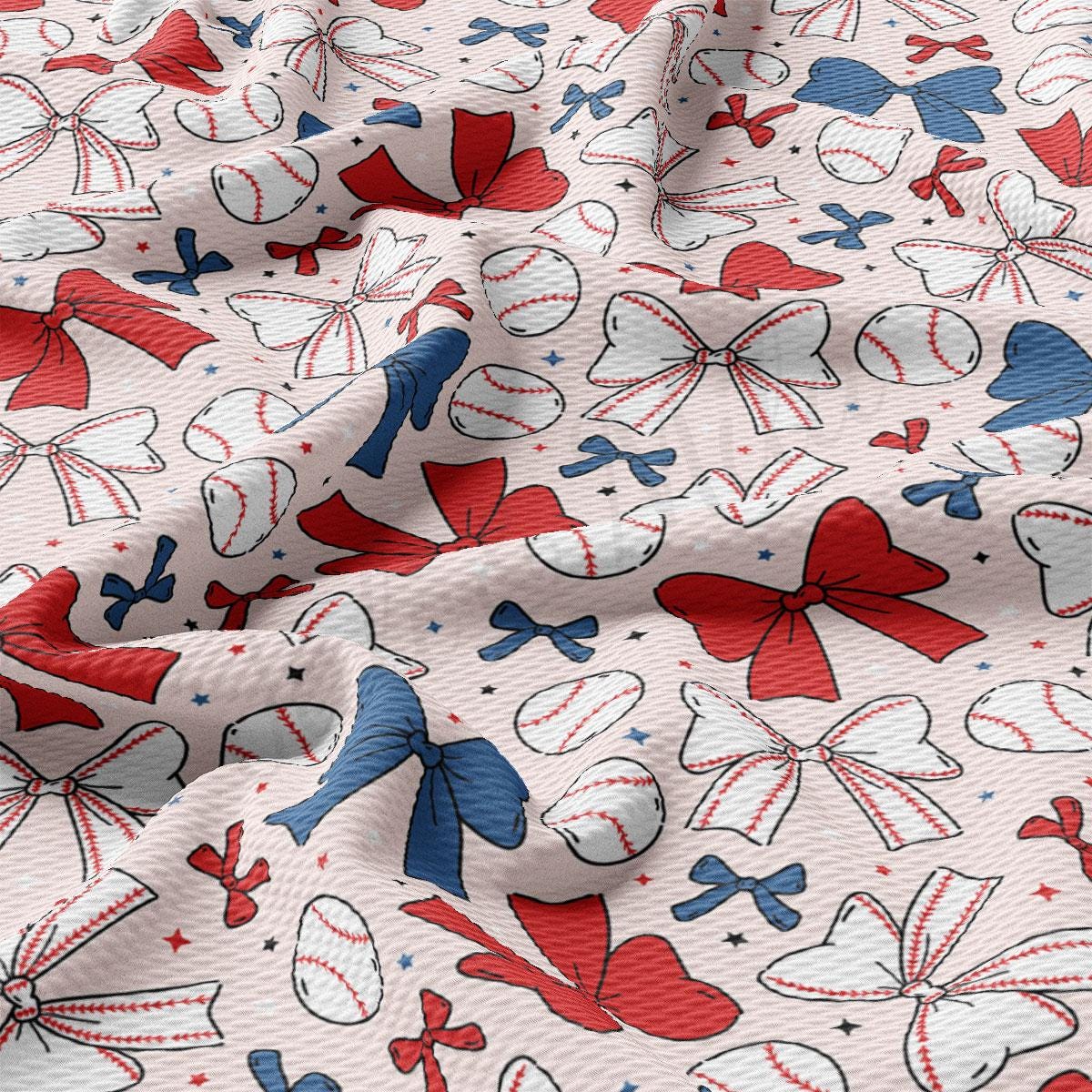 a red, white and blue baseball pattern on a white background