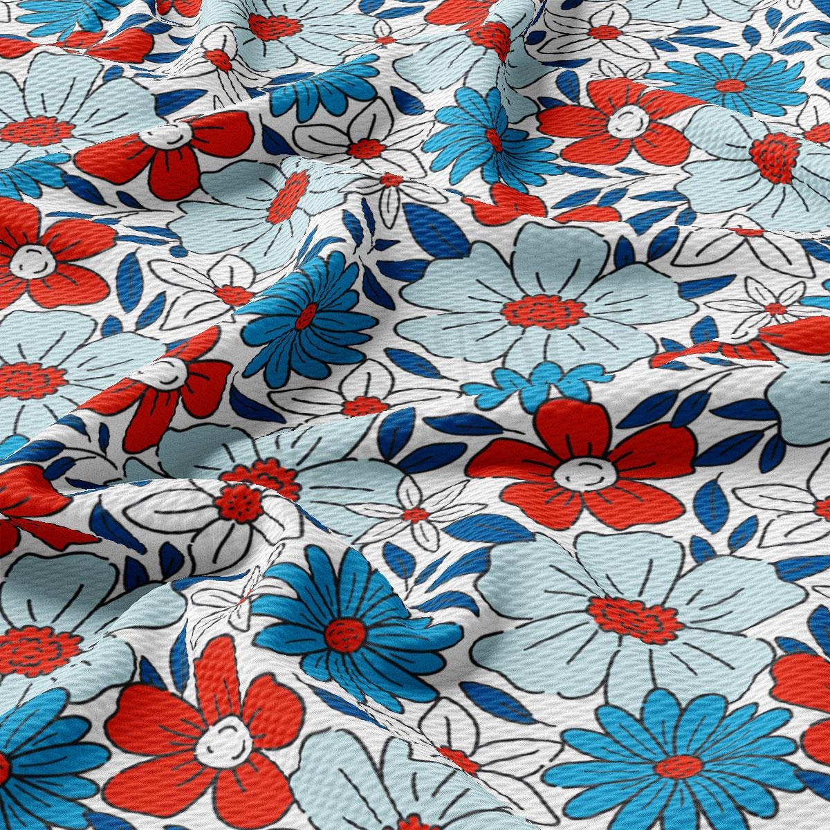 a red, white, and blue floral print fabric