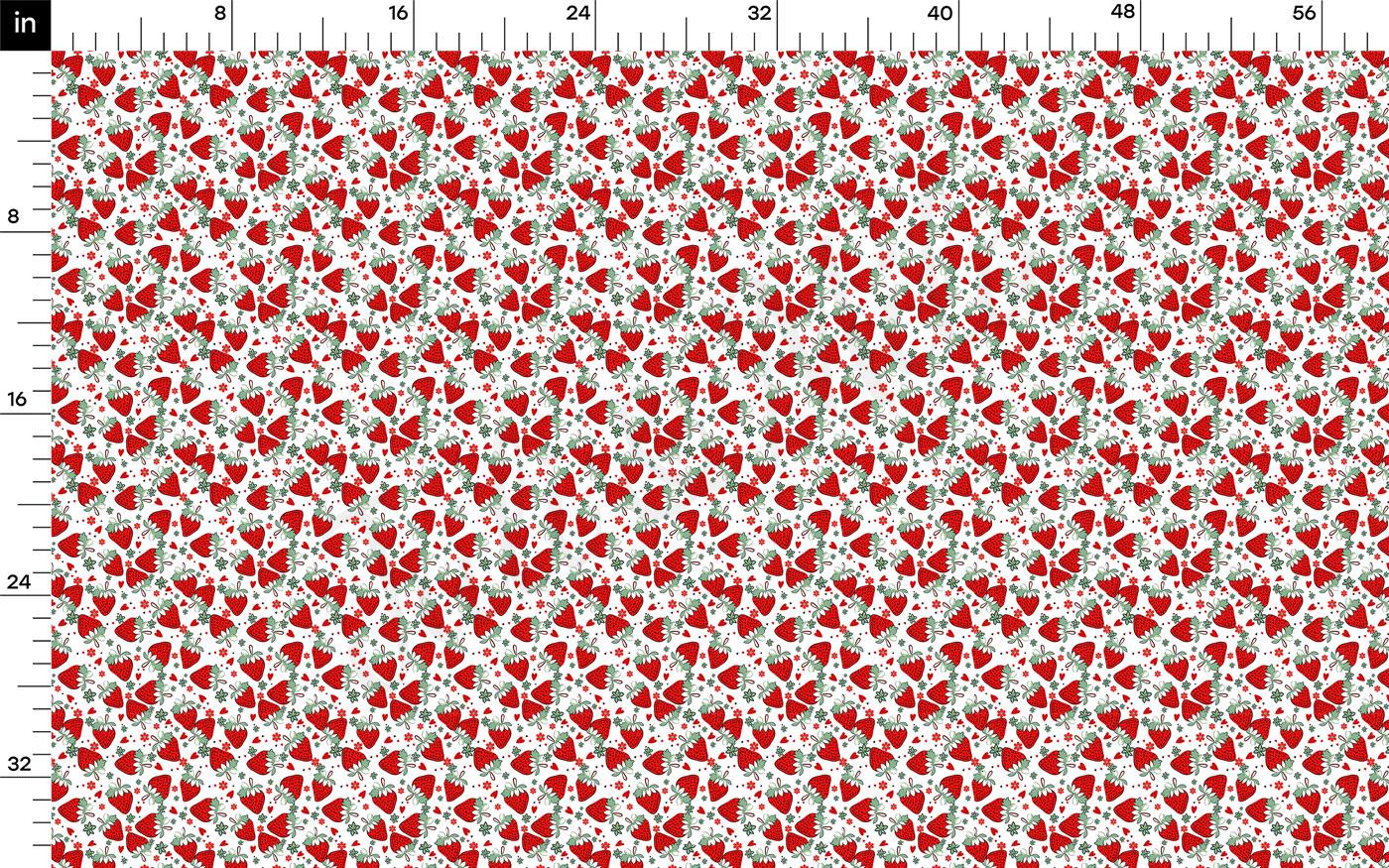 The image is a repeating pattern of red and white flowers on a white background.