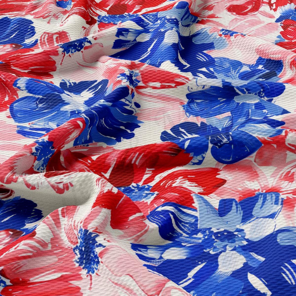 a red, white, and blue floral print fabric