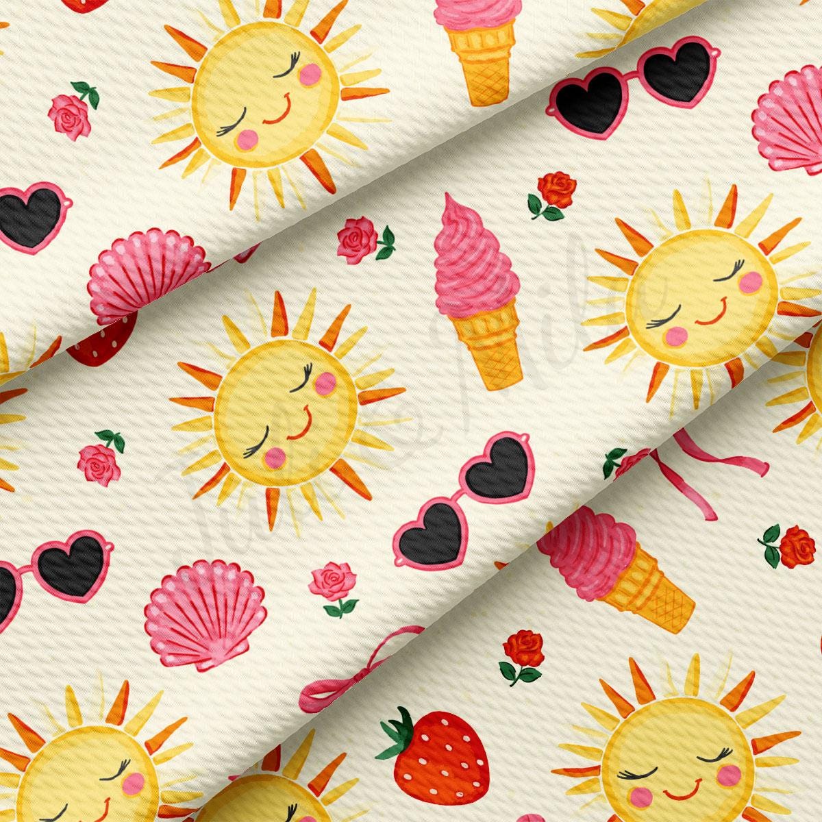 a pattern of sun and hearts on a white background