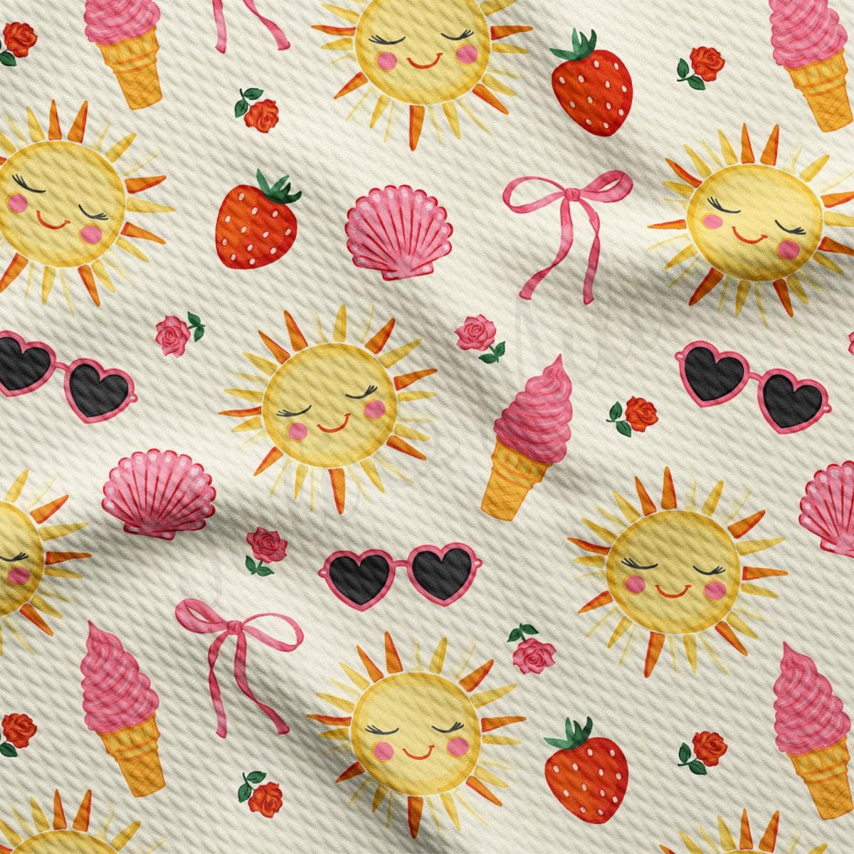 a pattern of sun and ice cream on a white background