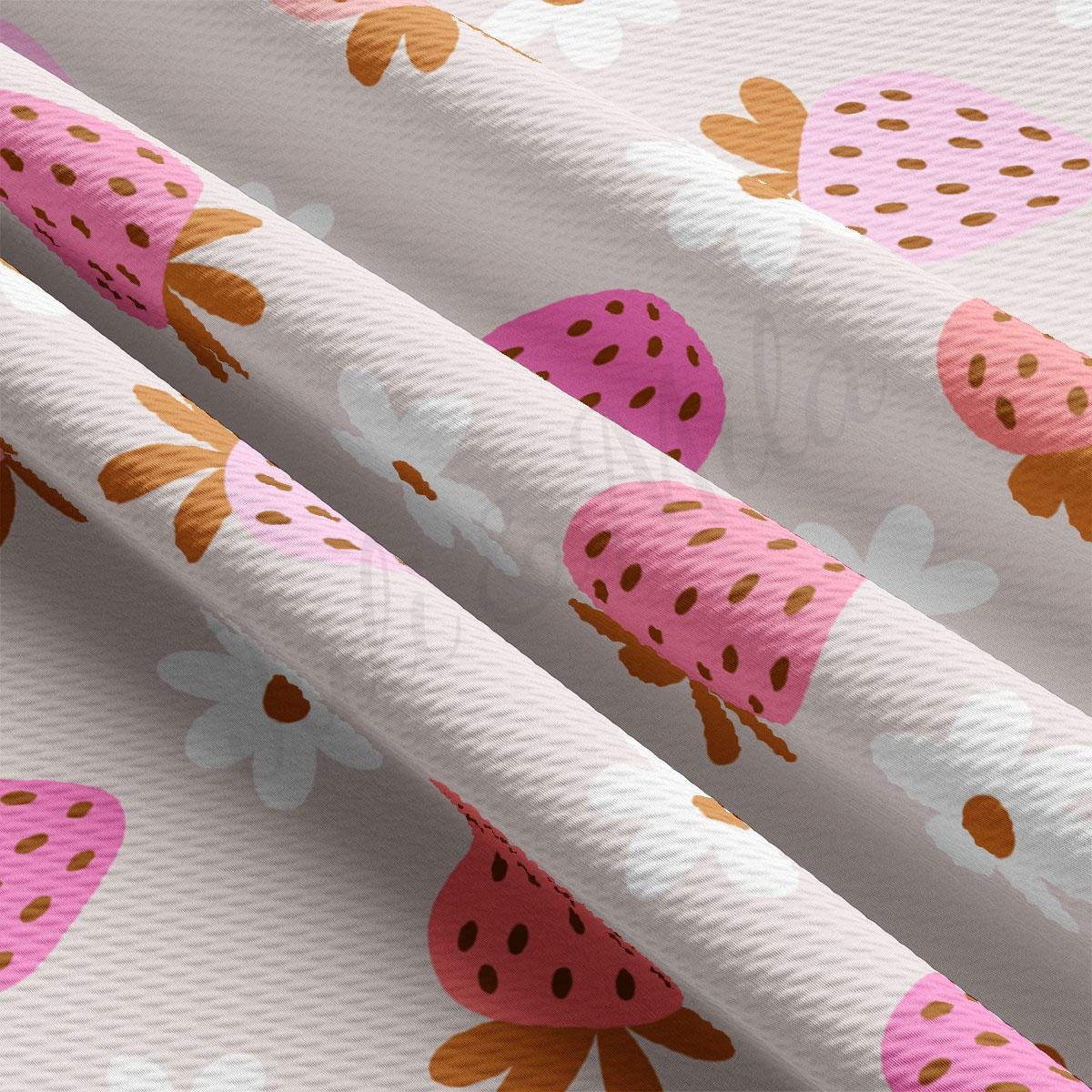 a close up of a pattern of strawberries on a white background