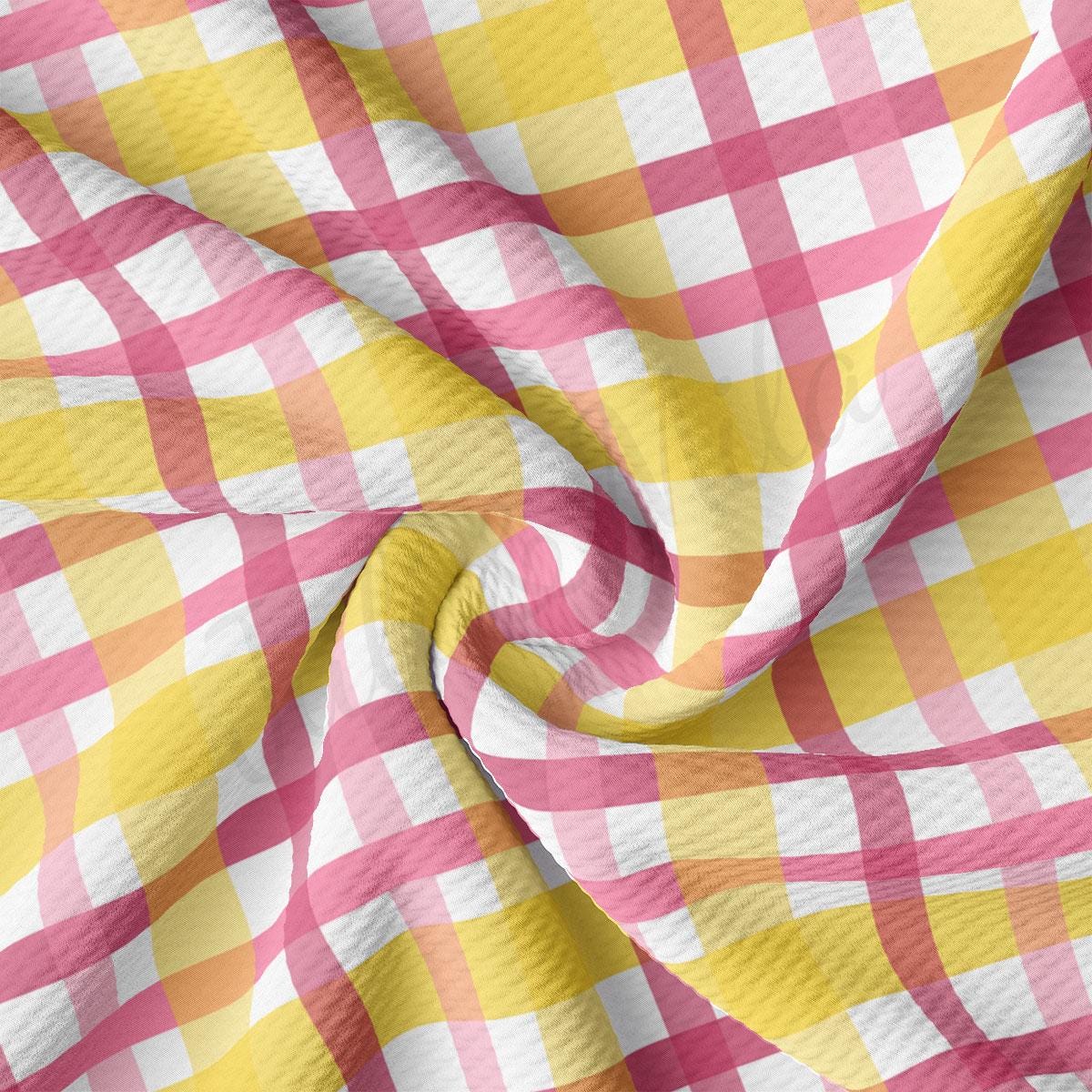 a pink and yellow checkered fabric
