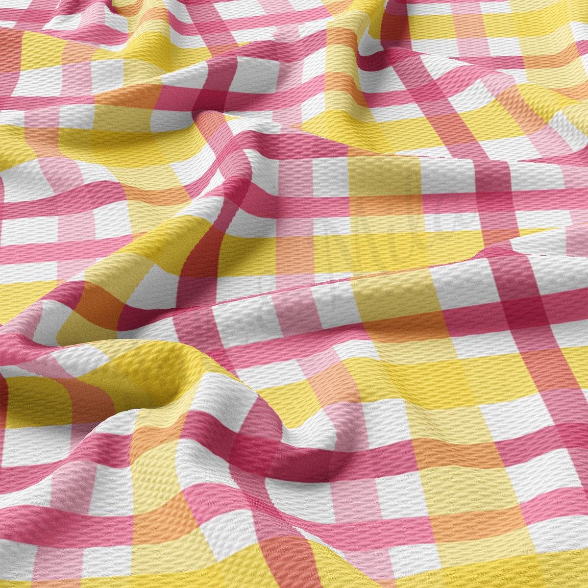 a pink, yellow and white checkered fabric