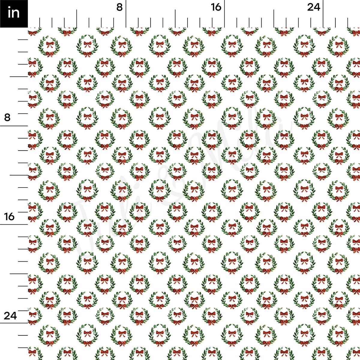 a repeating pattern of Christmas wreaths with red bows, arranged in a grid-like fashion. The wreaths are evenly spaced and cover the entire image, creating a festive and holiday-themed design.