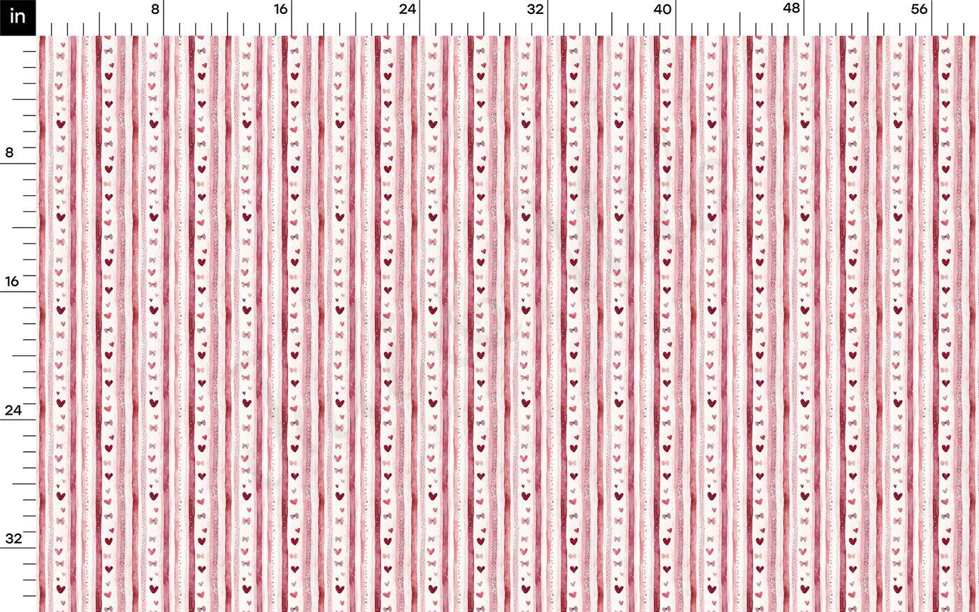 The image is a repeating pattern of red and white stripes with small white hearts scattered throughout.