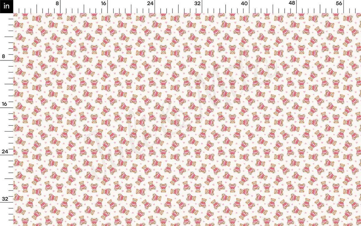 a repeating pattern of pink and white teddy bear designs on a white background.