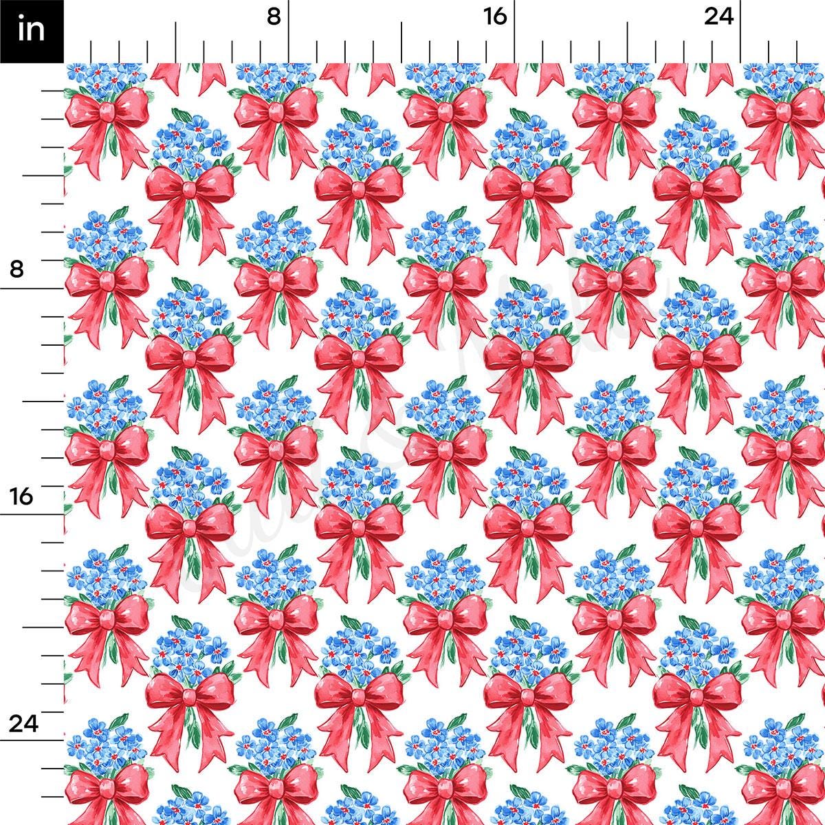 a pattern of blue and red flowers on a white background