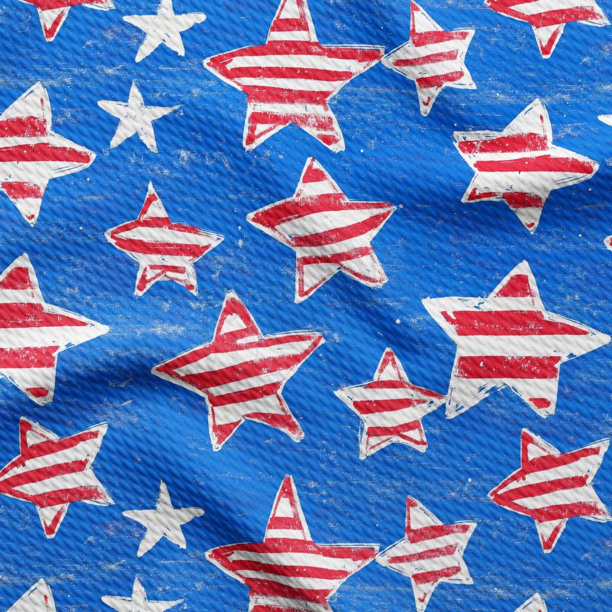a blue background with red, white and blue stars